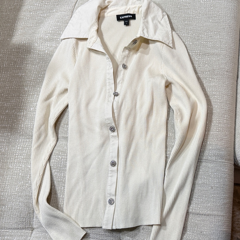 Express Cream Ribbed Shirt - Picture 2 of 4